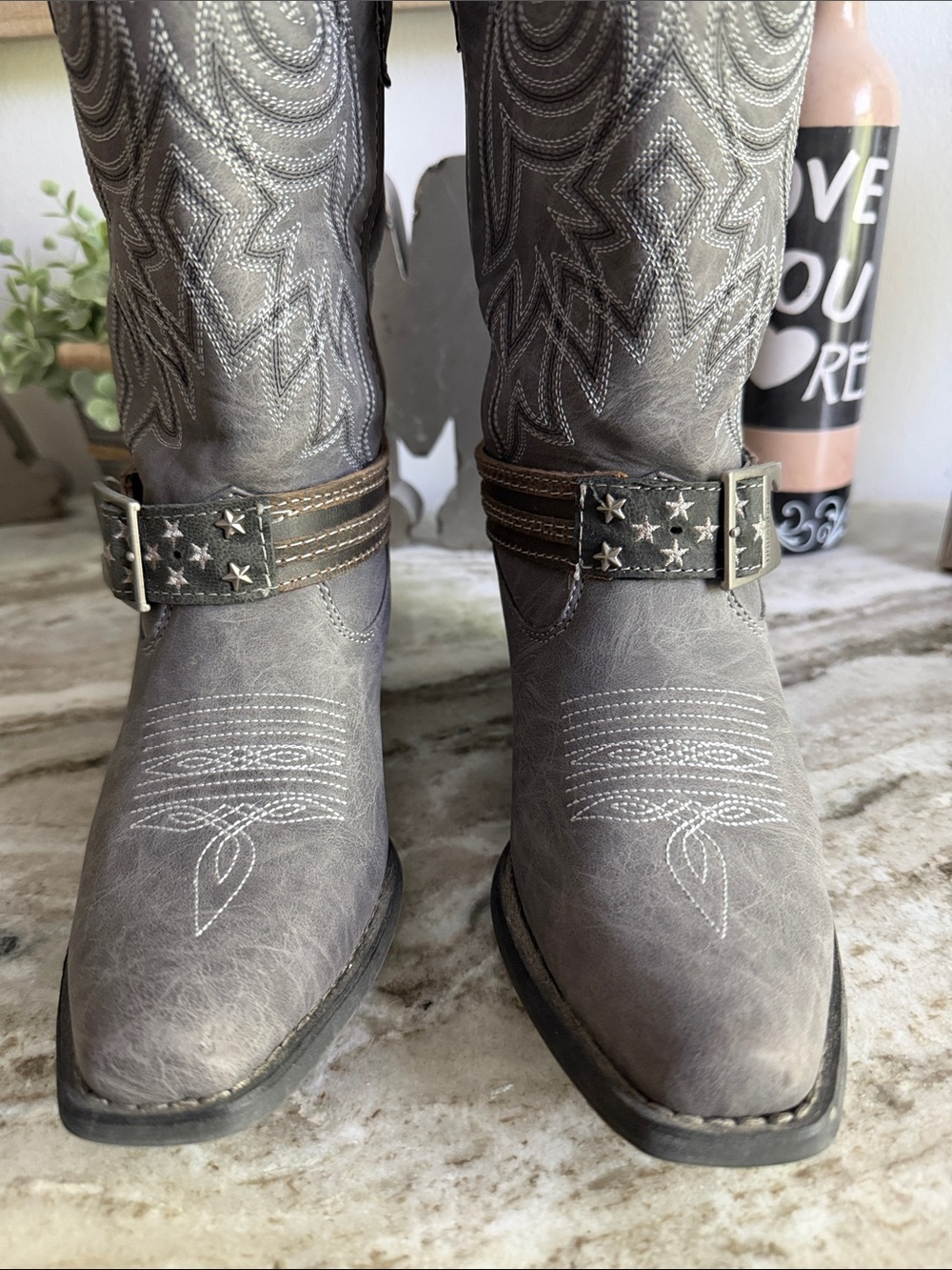 Durango Gray Western Harness Boots with Star Strap - Picture 3 of 9